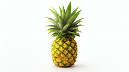 Fresh pineapple with vibrant green leaves showcased against a clean white background in a simple arrangement