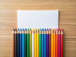 Fototapeta premium Vibrant pencils, pristine paper, minimalist desk: ignite your creative spark.