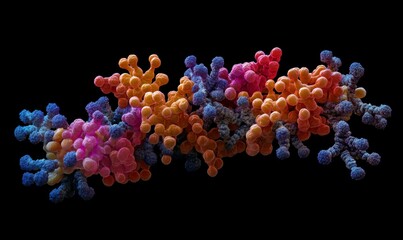 Forced perspective view of ribosomes aiding in polypeptide formation during protein synthesis