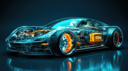 A conceptual illustration of an electric vehicle chassis featuring a modern design,