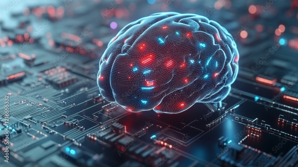 Poster futuristic artificial intelligence digital brain background featuring 3d rendering of neural network
