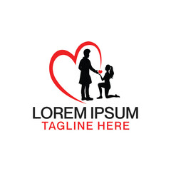 Couple in Love with Heart: Romantic Logo Design, Vector Illustration