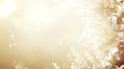 Golden Background with Delicate White Frosty Branches