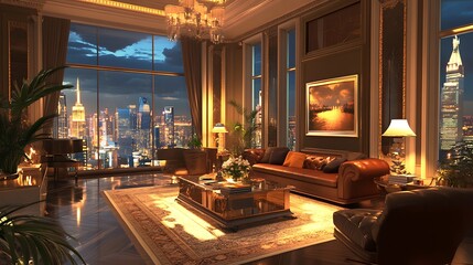 Sleek modern living room interior showcasing designer furniture and decorative accents image