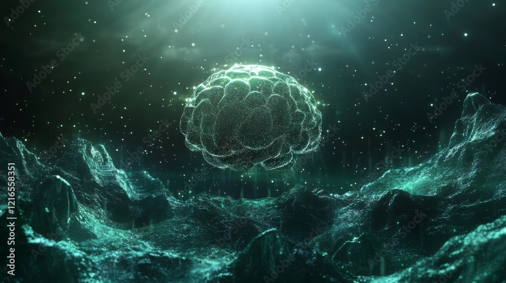 Poster futuristic artificial intelligence digital brain background featuring 3d rendering of neural network