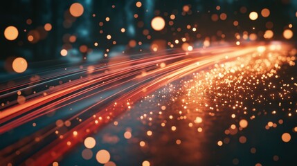 Dynamic light trails on city street creating sense of motion and energy