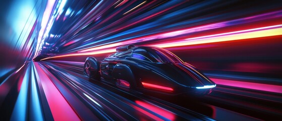 futuristic car speeding through a neon-lit tunnel