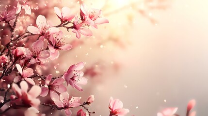 Fototapeta premium Pink blossoms springtime branch, gentle sunlight, bokeh background; ideal for spring, nature, and beauty themes