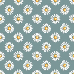 Seamless pattern with the hand drawn daisy flowers. Fashion background with chamomile flowers