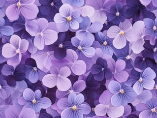 A seamless pattern featuring delicate wild violets in various shades of purple,