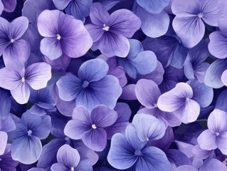 A seamless pattern featuring delicate wild violets in various shades of purple