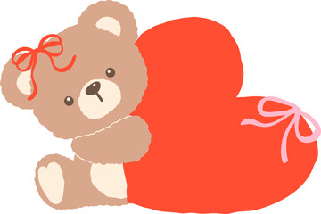 Cute Coquette Teddy Bear with Red Heart and Bow