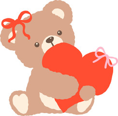 Retro Coquette Teddy Bear hugs Red Heart