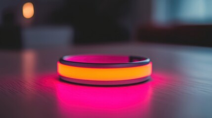 Bright Colorful LED Bracelet on Wooden Table Surface