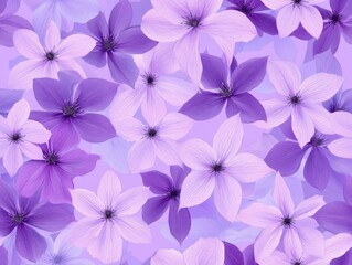 A Seamless Pattern of Clematis Flowers in Shades of Purple and Lavender
