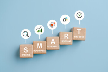 Smart goal for business strategy concept. specific, measurable, achievable, relevant and time-bound...