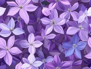 Obraz premium A Seamless Pattern of Clematis Flowers in Shades of Purple and Lavender