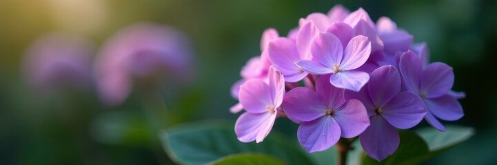 Delicate purple petals unfolding from a compact stem, gardenia, bloom, hydrangea