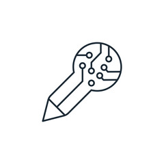 Electronic smart pencil. Generate content, text, article, book. Vector linear icon isolated on white background.