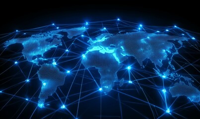 Futuristic concept of digital connectivity with glowing lights and network patterns, representing advanced technology and innovation in business outreach
