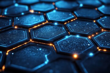 Obraz premium High-tech hexagon pattern with interconnected nodes, creating a digital aesthetic.
