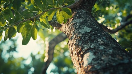 Fototapeta premium Beautiful longevity large camphor tree (Cinnamomum camphora) common camphor wood or camphor laurel with evergreen leaves in Sochi