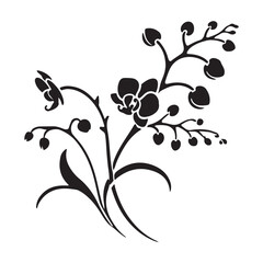 Intricate Black Silhouette Orchid Branch Design
