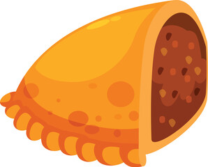 Half of a freshly baked empanada reveals its savory filling, showcasing the delicious combination of flaky crust and flavorful ingredients