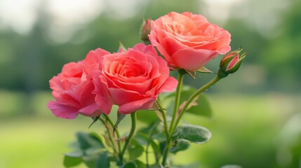 Stunning Pink Roses in Bloom with Soft Green Background and Delicate Petals