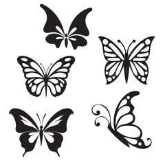 Fototapeta premium beautiful butterfly silhouette set of different style tattoo black vector isolated on white high quality vector icon set stickers collection