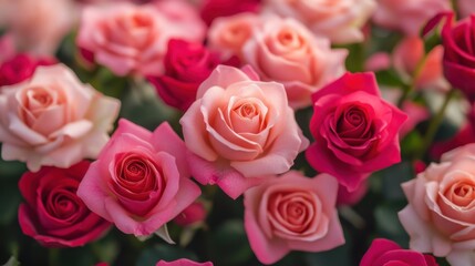 Beautiful Collection of Pink and Red Roses Blooming in a Colorful Garden Setting