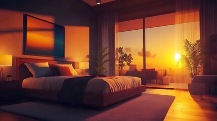 Sunset Bedroom View Modern Interior Design