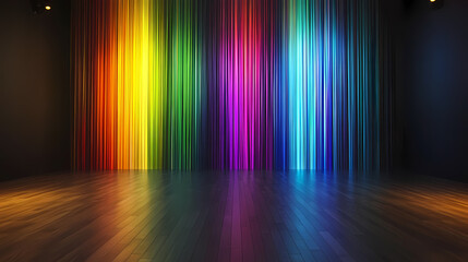 Obraz premium Space design with rainbow lines and wood floor
