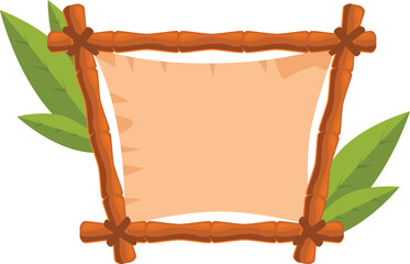 Tropical leaves decorating an empty canvas hanging on a bamboo frame, perfect for jungle themed designs