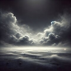 A wide panoramic shot depicts a low-lying, hazy fog or smoke effect across the bottom third of the frame. 
