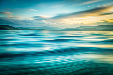 Obraz premium Serene ocean waves with soft colors and gentle movement at sunset