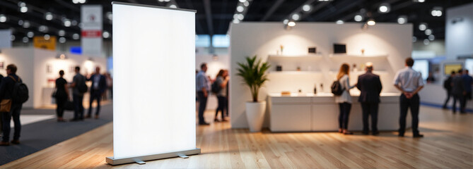 Trade Show Banner Mockup in modern exhibition space
