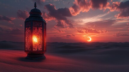 Desert lantern sunset Ramadan celebration
