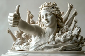 Obraz premium Thumbs-up sculpture inspiring joy with raised hands in a lively display of enthusiasm