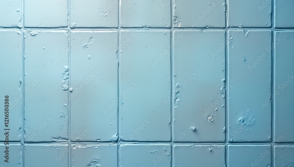 Poster Soft blue tile texture background. Geometric pattern of rectangle tiles. Abstract design. Light, smooth surface. Modern style. Suitable for wall floor. Material similar to concrete stone. Good for