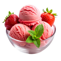 Strawberry sorbet ice cream in a bowl isolated photography enjoyment vertical frozen HD photo PNG file download