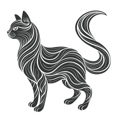 Playful Cat Silhouette With Flowing Swirling High Quality Editable Vector Design and illustration