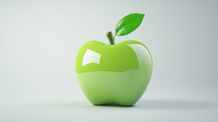 Glossy Green Apple with Leaf: A Vibrant 3D Render