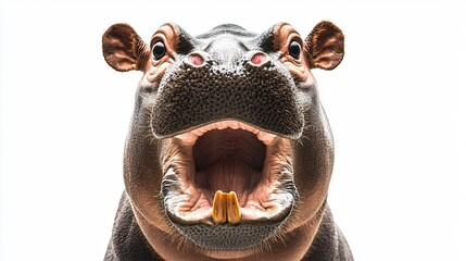 Naklejka premium hippopotamus. surprised on isolated white background, real image. close up