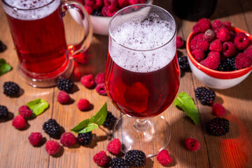 Red berry craft beer ale or Cider,  cold  berry beer shandy