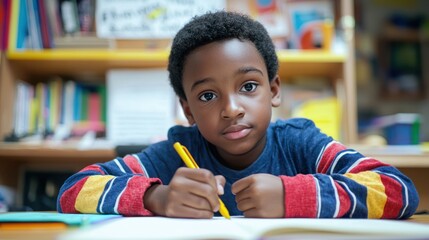 A student practicing cursive handwriting on a lined notebook.