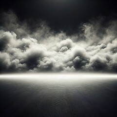 Obraz premium A wide panoramic shot depicts a low-lying, hazy fog or smoke effect across the bottom third of the frame.&nbsp; 