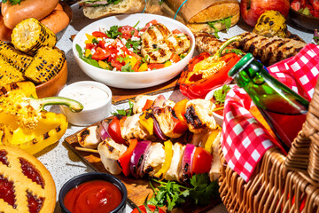 Various picnic food and drink