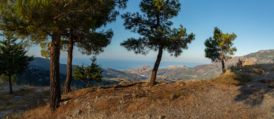 Panoramic view of beautiful mountains and seaside countryside of Crete, Greece