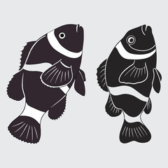 Clownfish image silhouette vector art and illustration